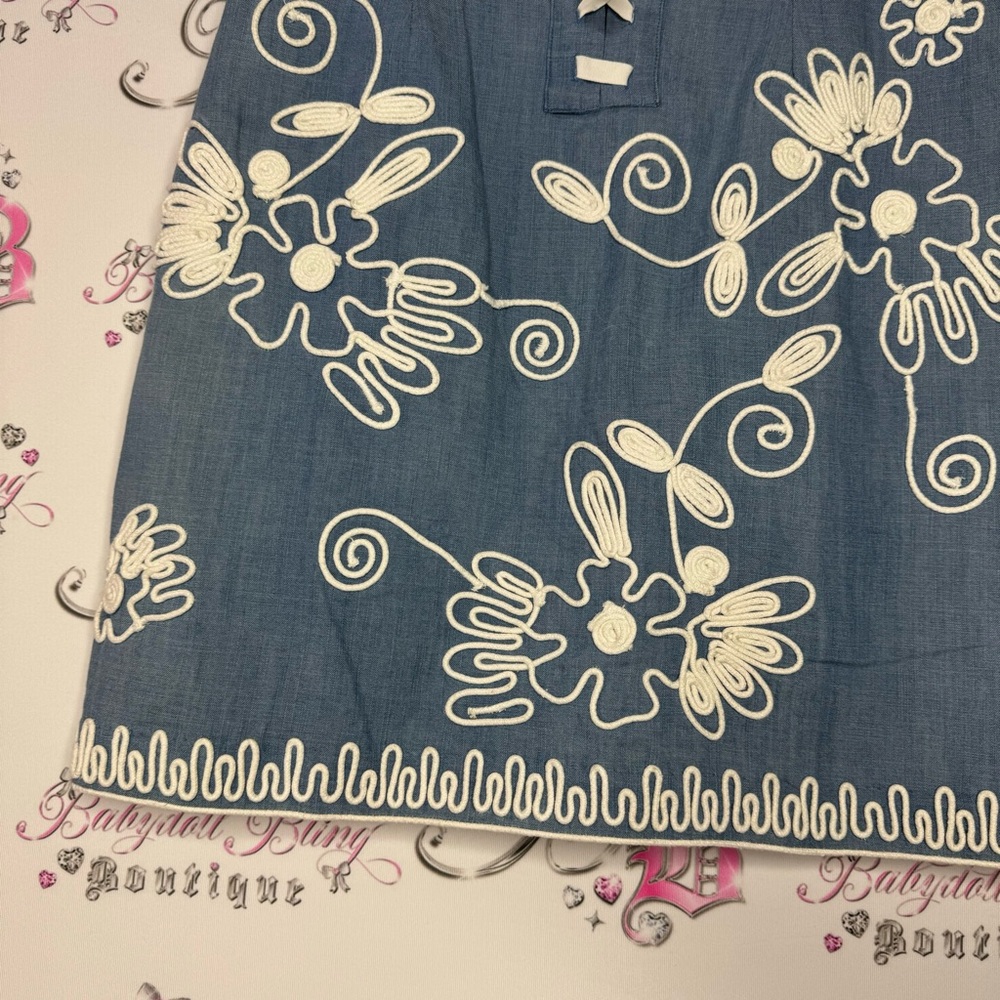 River woods skirt corset lace up tie ribbon embroidered floral flowers denim - Picture 11 of 13